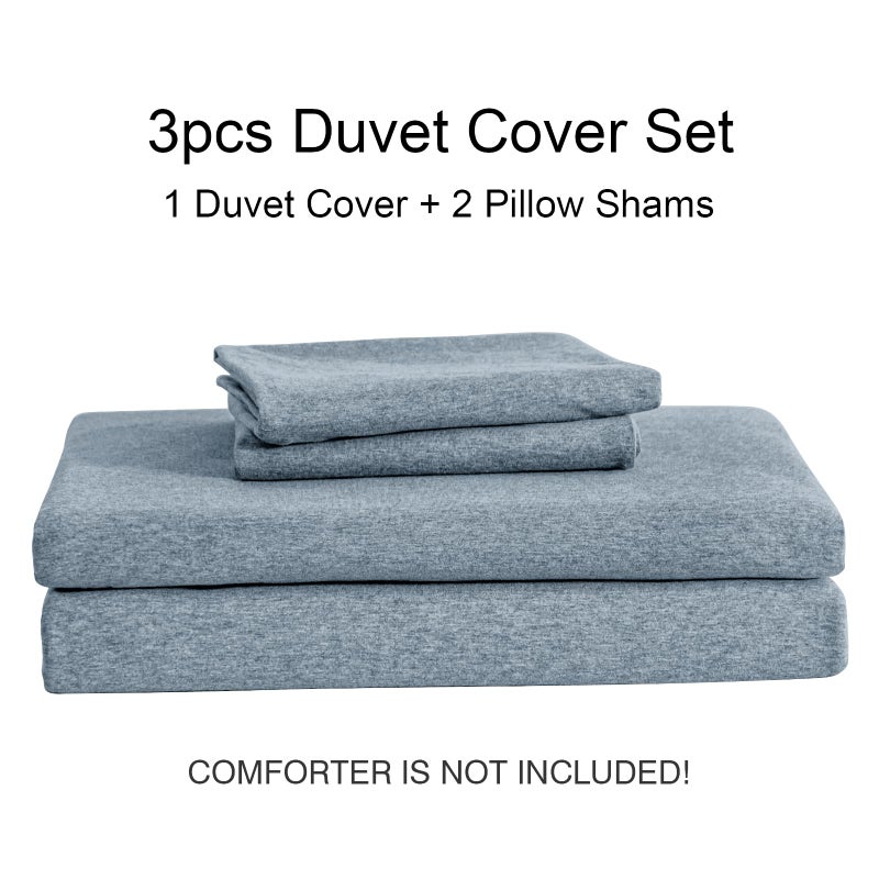 PURE ERA Jersey Knit Duvet Cover Set 100% T-Shirt Cotton Super Soft Comfy 3pc Bedding Set with Zipper Closure (Heather Blueish Grey, Queen) - Image 5